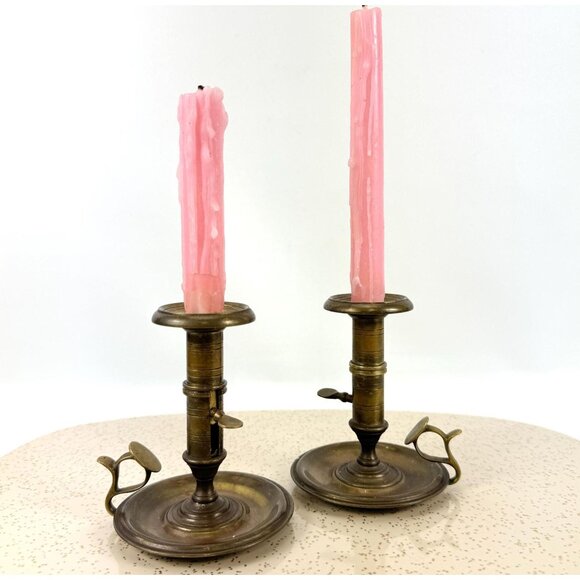 Vintage brass candlesticks, pair of adjustable push up candleholders - Picture 1 of 10